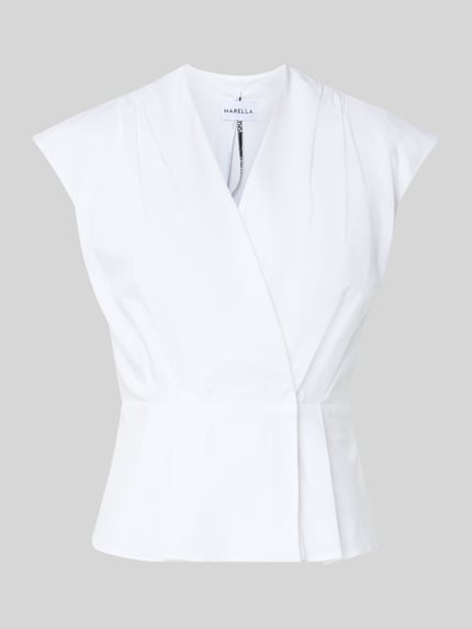 Produktfoto, Regular Fit blouse met plooien model 'Bazar' van Marella, katoenmix, mouwloos design, V-hals, wikkellook, wit