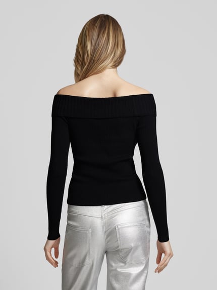 ONLY Off-Shoulder-Pullover in unifarbenem Design Modell 'BERTHA' Black 5
