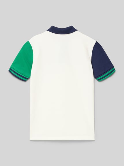 Produktfoto, Regular Fit Poloshirt mit Label-Stitching von Polo Ralph Lauren Kids, bawełna, biały z zielonym i granatowym, widok z tyłu.