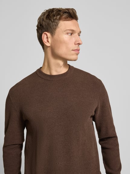 Jake*s Studio Men Sweter z dzianiny z prążkowanymi wykończeniami Czekoladowy 3