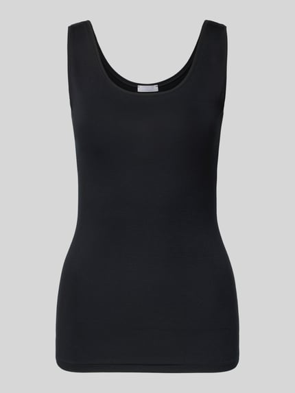 Produktfoto, Slim Fit Top mit ronde halsuitsnijding van Hanro, dames top in zwarte elastische modalmix met mouwloos design.