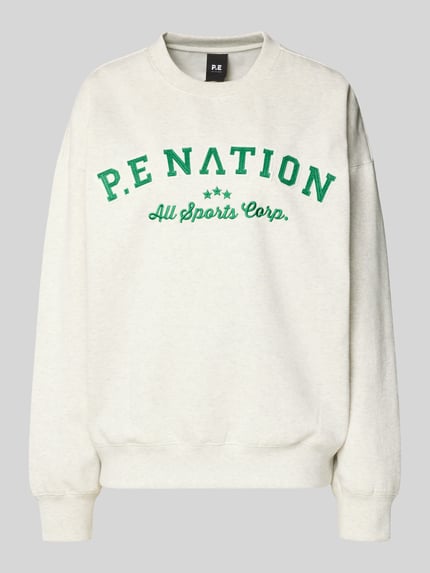 Produktfoto, Sweatshirt mit Label-Stitching und Rundhalsausschnitt van P.E Nation in katoenmix relaxed fit met ribboorden, gebroken wit met groen