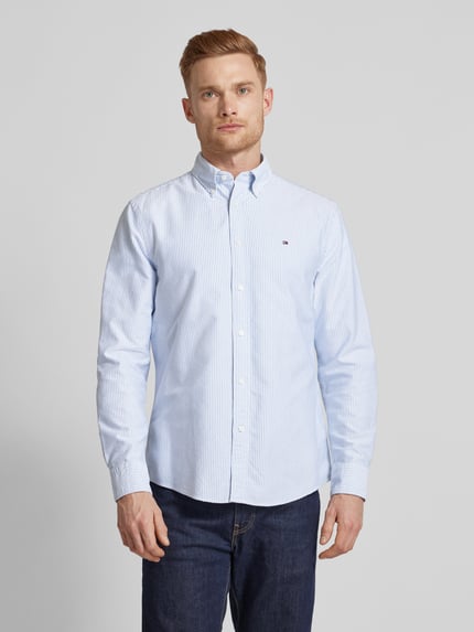 Tommy Hilfiger Regular fit vrijetijdsoverhemd met logostitching, model 'OXFORD' Lichtblauw - 4