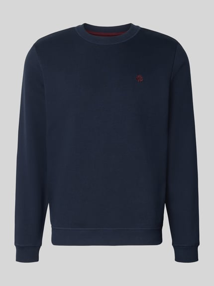 Produktfoto, dunkelblaues Sweatshirt aus Baumwoll-Mix von MCNEAL, Rundhalsausschnitt, lockere Passform, Label-Stitching, gerippte Abschlüsse.