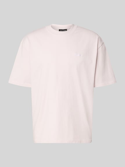 Produktfoto, Oversized T-Shirt mit Label-Stitching von Pegador in zartem Rosa, aus Reine Baumwolle, mit Rundhalsausschnitt, Oversized, Rückenlänge 70 cm bei Größe M, Herren T-Shirt