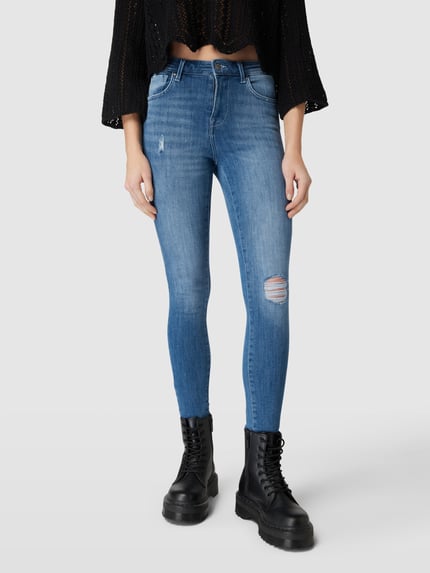 ONLY Skinny fit jeans in destroyed-look, model 'POWER' Jeansblauw - 4