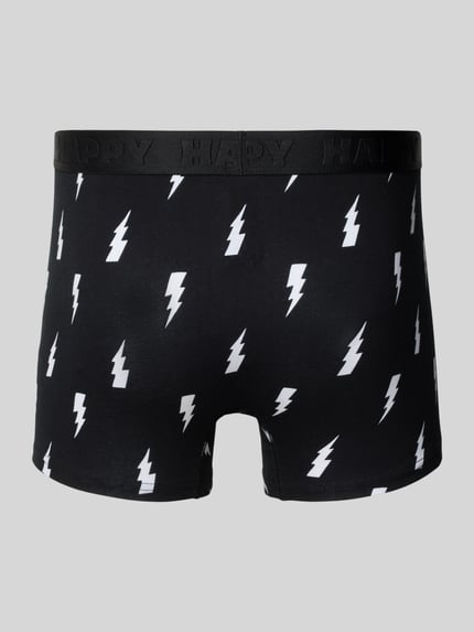 Productfoto, Trunks met elastische tailleband in 3-pack van Happy Socks, zwart met witte bliksemschichten, strakke pasvorm, katoen-elastaan.