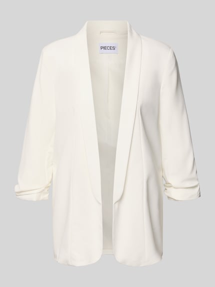 Produktfoto, Regular Fit Longblazer mit Viskose-Anteil Modell 'BOSELLA' von Pieces, Optik: Unifarben, Reverskragen, Schulterpolster, 3/4-Arm, Ärmelabschluss gerafft, Materialverarbeitung: Webstruktur