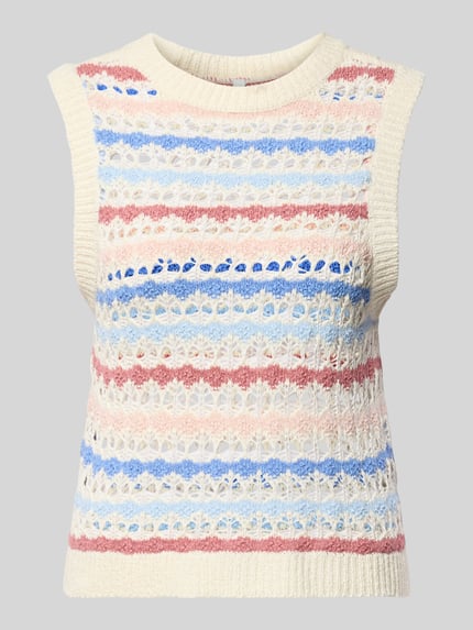 Produktfoto, Regular Fit Strick-Top mit groben Strickmustern Modell 'GEENA' von ONLY, Damen Strick-Top in Creme mit blau-rosanen Strick-Details
