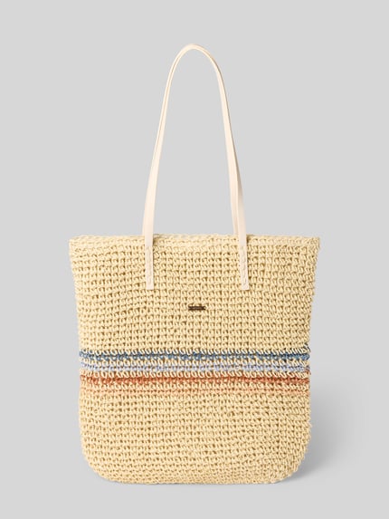 Produktfoto, Shopper met labeldetail model 'Lazey' van Barts, beige grof geweven textuur, multicolor streep, hoofdvak met magneetsluiting, hengsels, 35x39x8 cm, schouderriem 58 cm.