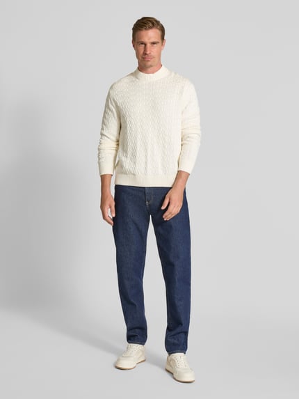 Selected Sweter o kroju relaxed fit z czystej bawełny model ‘PHILIP’ Złamany biały 1
