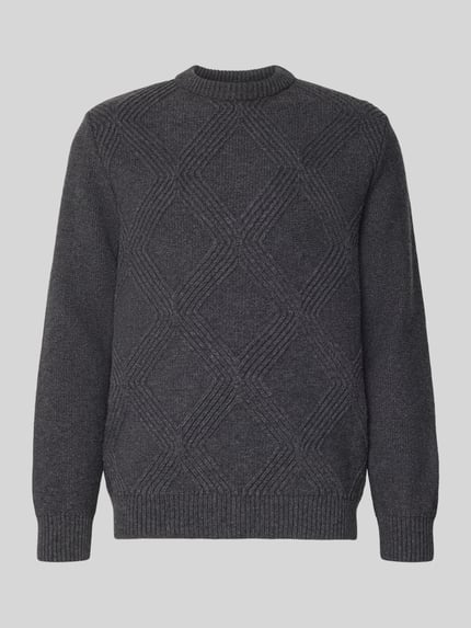 Produktfoto, Strickpullover mit gerippten Abschlüssen van Forét, donkergrijs, katoenmix, losse pasvorm, ronde hals, structuurpatroon