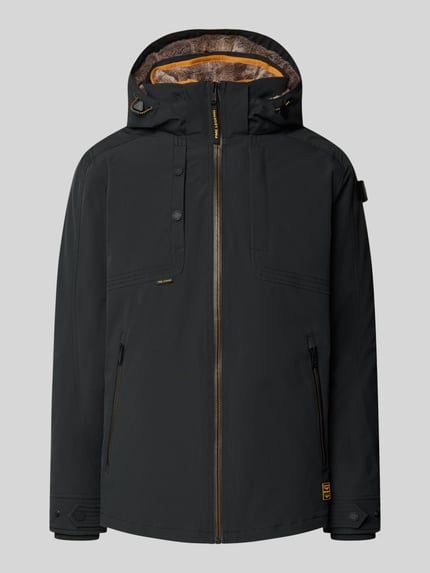 Produktfoto, Jacke mit Ärmelriegeln Modell 'SNOWPACK' von PME Legend in Schwarz mit Kunstfellbesatz, Kapuze und Reißverschlusstaschen
