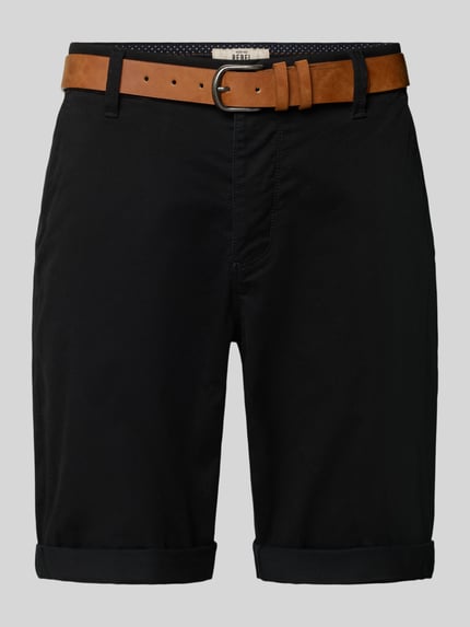 Produktfoto, Shorts mit Gürtel Modell 'MIKE' von Redefined Rebel in Schwarz, Regular Fit, brauner Gürtel, Eingrifftaschen, glatte Textur