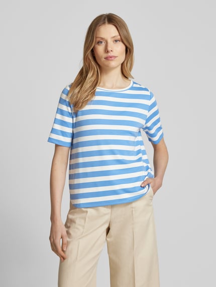 MORE & MORE T-Shirt mit geripptem U-Boot-Ausschnitt Blau 4