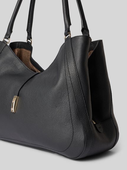 Productfoto, zwarte dames Henkeltasche aus echt rundleer model 'REAH MEDIUM TOTE' van BOSS met grove textuur