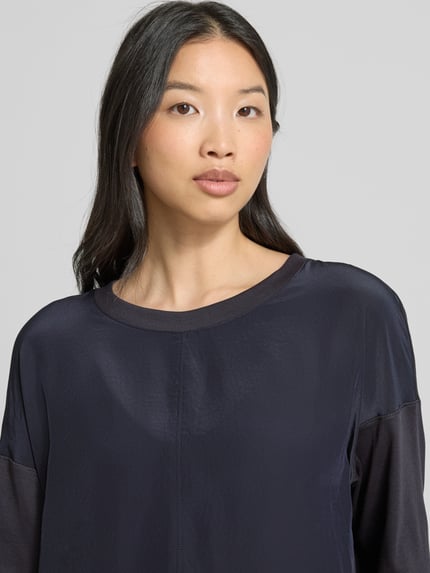 Marc Cain T-Shirt mit geripptem Rundhalsausschnitt Marine 3
