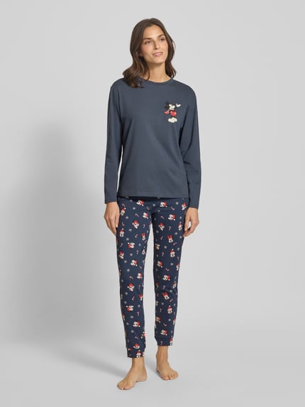 Jake*s Casual Pyjamabroek in all-over look met elastische band Donkerblauw - 1
