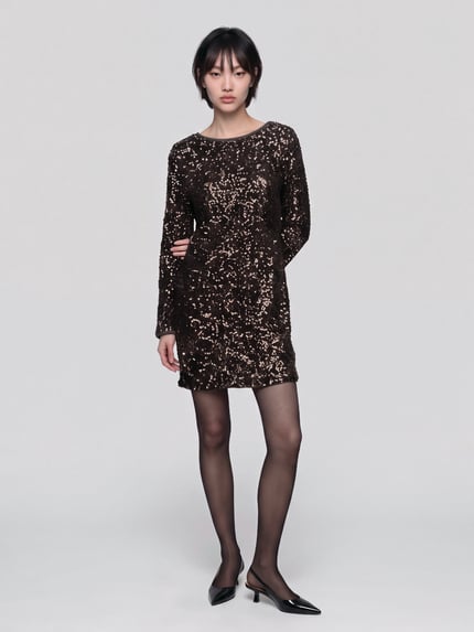 ONLY Paillettenkleid mit tiefem Rückenausschnitt Schoko 1