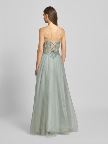 LUXUAR FASHION Avondjurk met siersteentjes Groen - 5