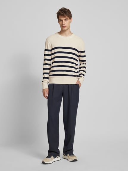 Tommy Hilfiger Gebreide pullover met labelstitching en ronde hals Offwhite - 1