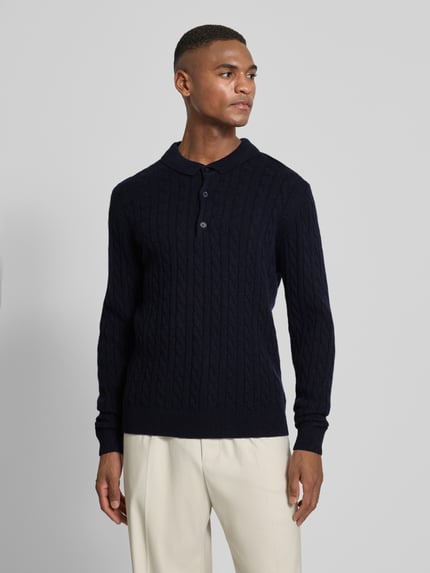 Lindbergh Strickpullover aus Leinen-Mix mit Polokragen Dunkelblau 4