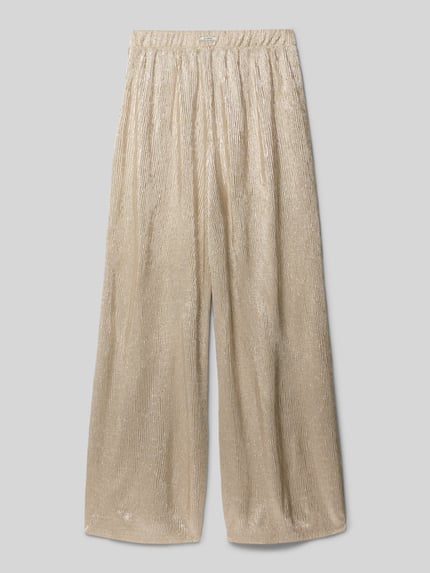 Produktfoto, Wide Fit Stoffhose mit elastischem Bund von Garcia, beige mit Strukturmuster und Glitzer-Optik, elastischer Bund, Kindergröße