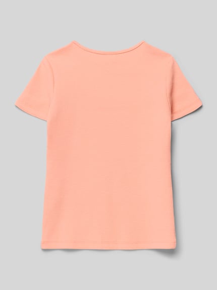 Produktfoto, Regular Fit T-Shirt aus Baumwoll-Mix von s.Oliver RED LABEL, Optik: Unifarben in zartem Apricot, feine Ripp-Textur, Kurzarm