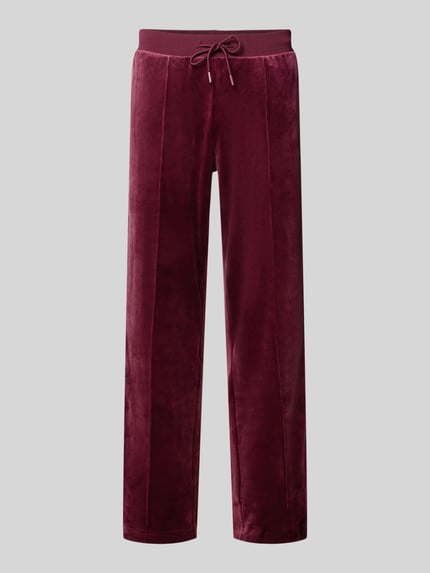 Produktfoto, Sweatpants mit elastischem Bund von SERGIO TACCHINI, dunkelrot, Material-Mix mit Stretch-Anteil, lockerer Schnitt, Tunnelzug, französische Eingrifftaschen, Innenbeinlänge bei Größe M 76 cm, samtige Textur