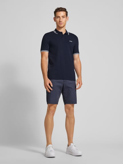 BOSS Green Slim fit poloshirt met labelprint, model 'Paul' Marineblauw - 1
