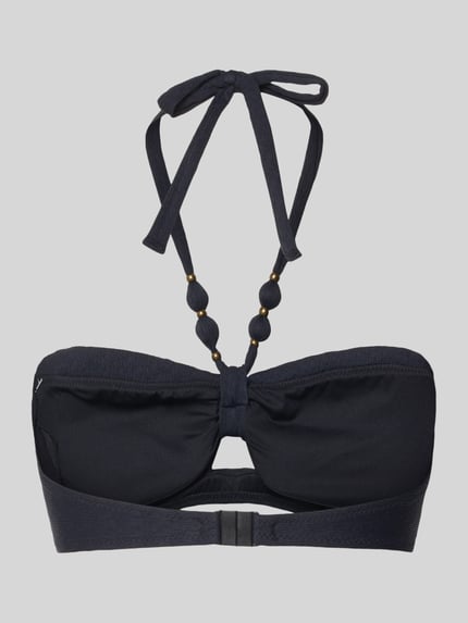 Produktfoto, Bikini-Oberteil mit Ziersteinen Modell 'Keneto' von Banana Moon, Elastischer-Material-Mix, Strukturmuster, Neckholder, Cut-Out, schwarz