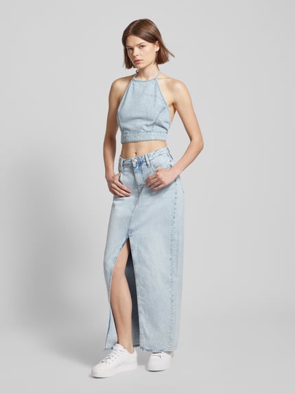 Marc O'Polo DENIM Top krótki z imitacji dzianiny z wiązaniem na szyi Jasnoniebieski 1