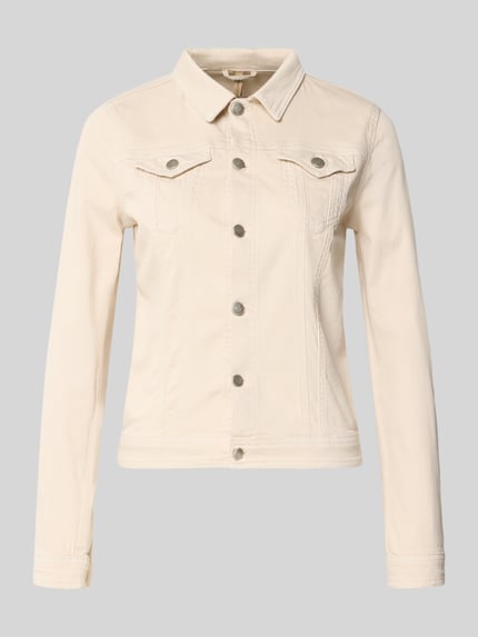 Productfoto, jeansjack met kentkraag, knoopsluiting en klepzakken, katoenmix met stretch, nauwsluitend model, model 'Erna' van Soyaconcept