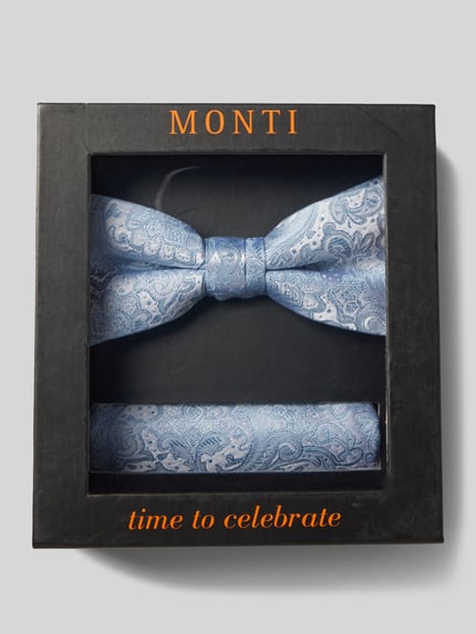 MONTI Fliege und Einstecktuch im Set aus Seide Bleu 1
