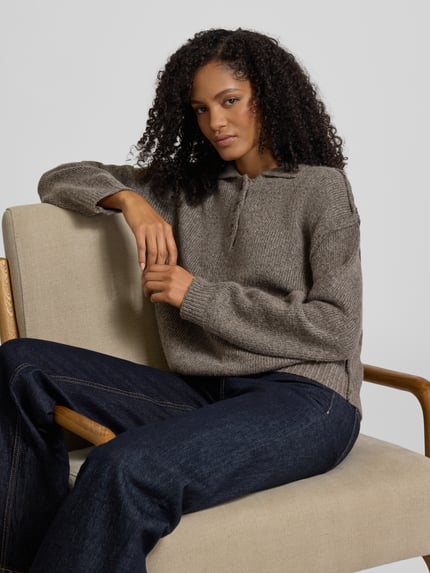 My Essential Wardrobe Oversized gebreide pullover met polokraag, model 'Paloma' Lichtblauw gemêleerd - 3