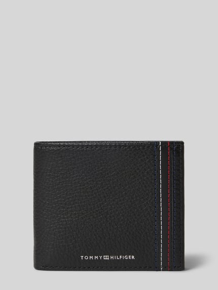 Produktfoto, Portemonnaie aus echtem Rindsleder von Tommy Hilfiger, Optik: Unifarben, Label-Print, Kontrast-Nähte, Nappleder, strukturierte Oberfläche