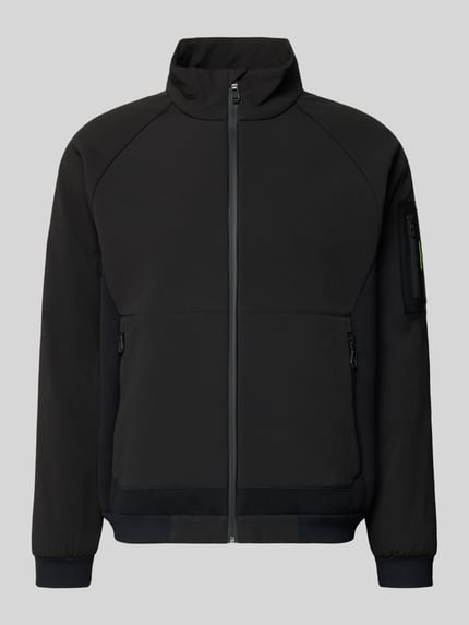 Produktfoto, schwarze Regular Fit Jacke aus Polyester mit Cord- und Fleece-Partien von BOSS, Herren Fleecejacke von BOSS