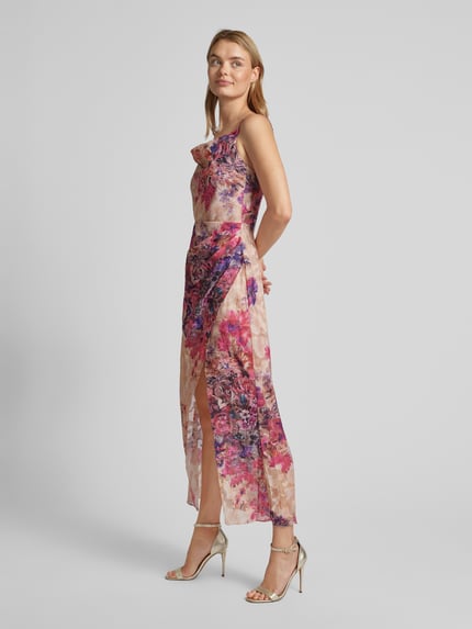 ADLYSH Avondjurk in wikkellook met bloemenmotief Zand - 1