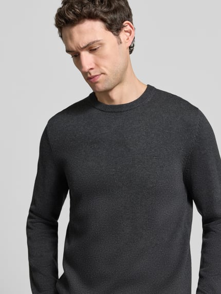 Christian Berg Men Regular fit gebreide pullover van mix van katoen en wol Donkergrijs gemêleerd - 3