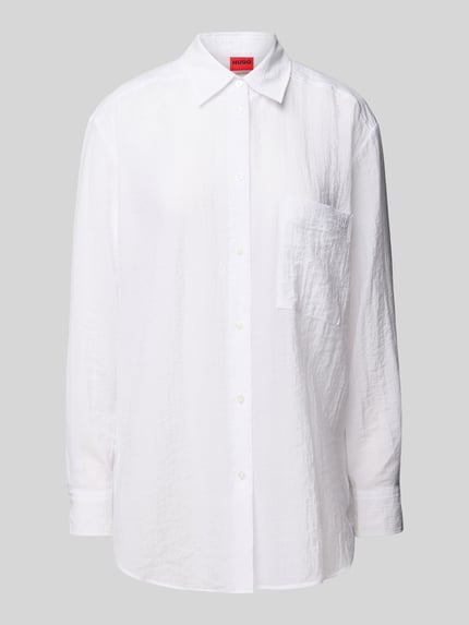 HUGO Regular fit overhemdblouse in kreuklook, model 'Elodina' Wit - 2