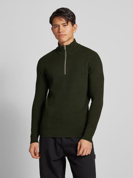 ONLY & SONS Regular fit gebreide pullover met opstaande kraag, model 'PHIL' Olijfgroen - 4