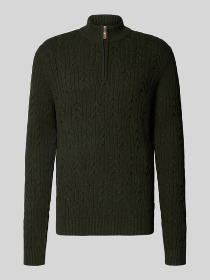 Fynch-Hatton sweter z dzianiny o kroju slim fit z mieszanki bawełny i wełny Khaki 2