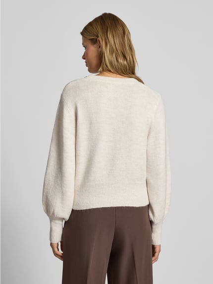 ONLY Regular Fit Strickpullover mit Schmucksteinbesatz Modell 'ELSA' Beige 5