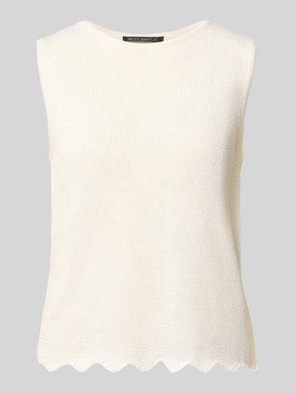 Produktfoto, Relaxed Fit Top in Strick-Optik von Betty Barclay in Creme, fein strukturierte Oberfläche, Damen Top mit Rundhalsausschnitt, Ärmelloses-Design, Rückenlänge 54 cm bei Größe 36.