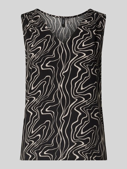Produktfoto, Loose Fit top uit zuiver viscose model 'EASY JOY' van Vero Moda met all-over motief, V-hals, mouwloos, zwart-beige.