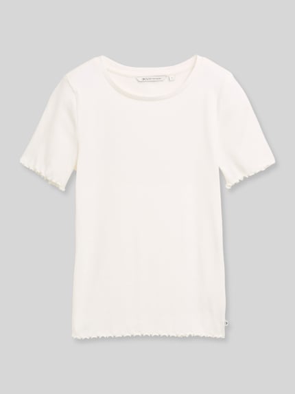 Tom Tailor Denim slim fit T-shirt van katoenmix in ribtricot Offwhite - 2
