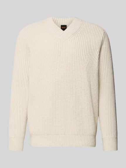 BOSS Orange Shaped Fit Strickpullover aus Schurwoll-Mix Modell 'KARINET' Sand 2