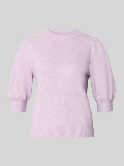Produktfoto, Regular Fit Strickpullover mit Crew Neck Modell 'DOFFY' von Vero Moda, Optik: Unifarben, Strickoptik, Label-Stitching-Applikation, Rundhals, 1/2-Arm, gerippte Abschlüsse, Materialverarbeitung: Strick.