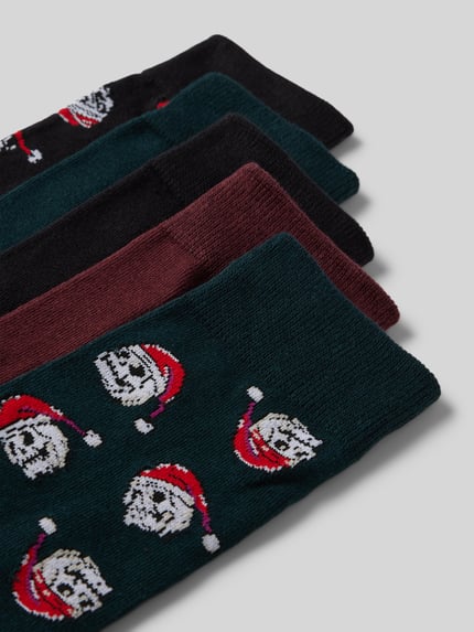 JACK & JONES Sokken met labeldetail in een set van 5 paar, model 'XMAS SKULL' Donkergroen - 2