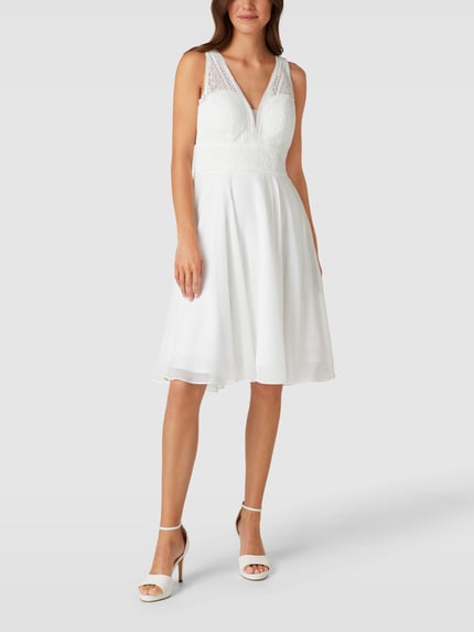LUXUAR FASHION Knielange bruidsjurk met taillepas Offwhite - 1